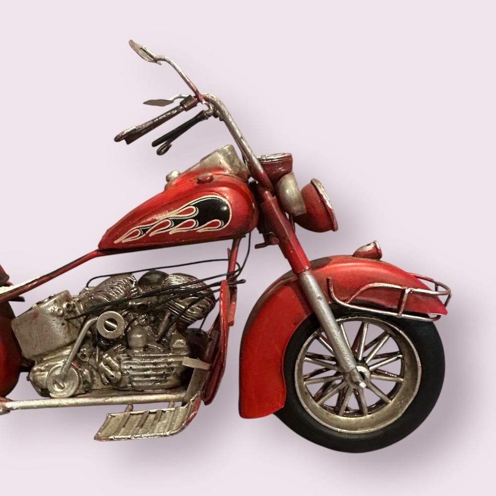 Vintage Red Metal Motorcycle Model Home Decor - Picture 3 of 11